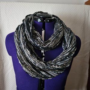 Infinity scarf, accessory scarf, black, white, silver, grey, white, brown
